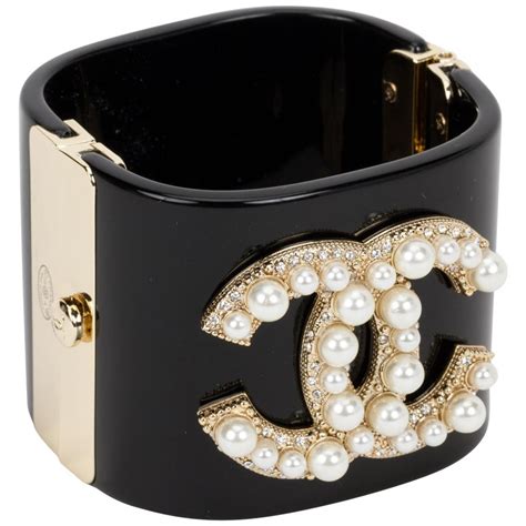 chanel black cuff with pearl